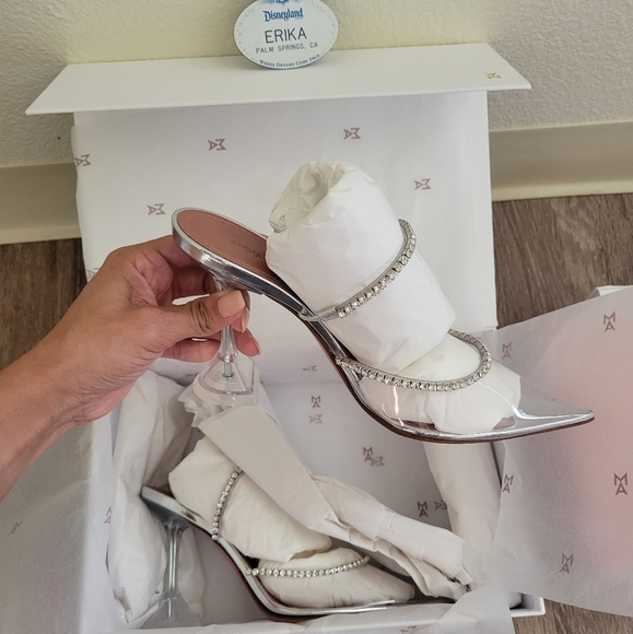 SOLD Amina Muaddi Gilda Glass Crystal Mule Heels size IT 39 (US 8) *VERY RARE* - Picture 7 of 8